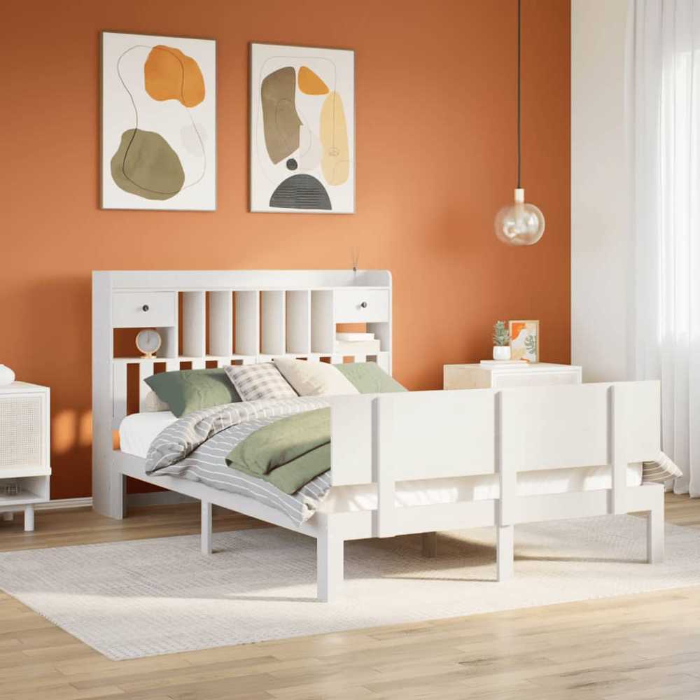 Lova su knygų spinta be čiužinio, balta, 160x200cm, pušis