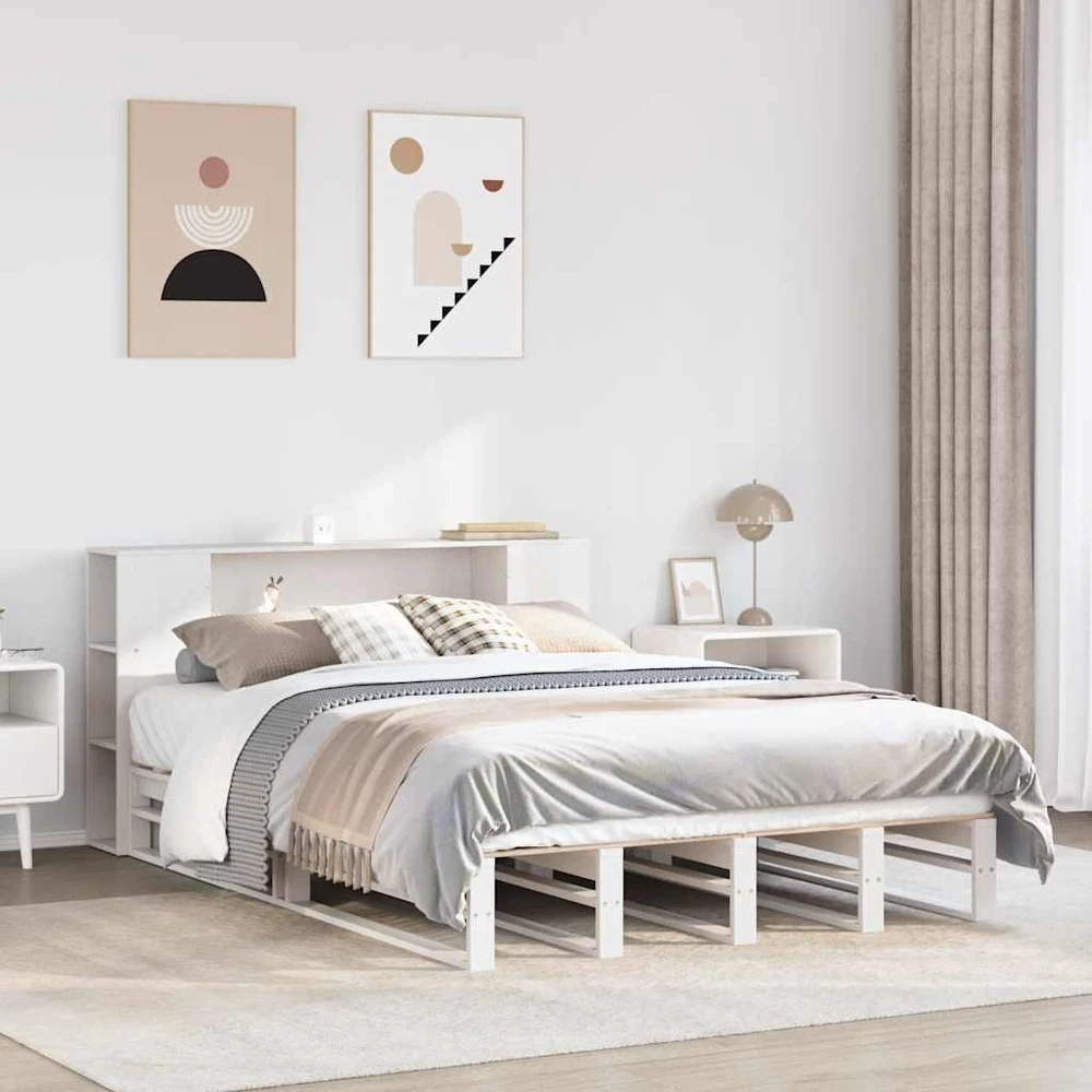 Lova su knygų spinta be čiužinio, balta, 140x200cm, pušis