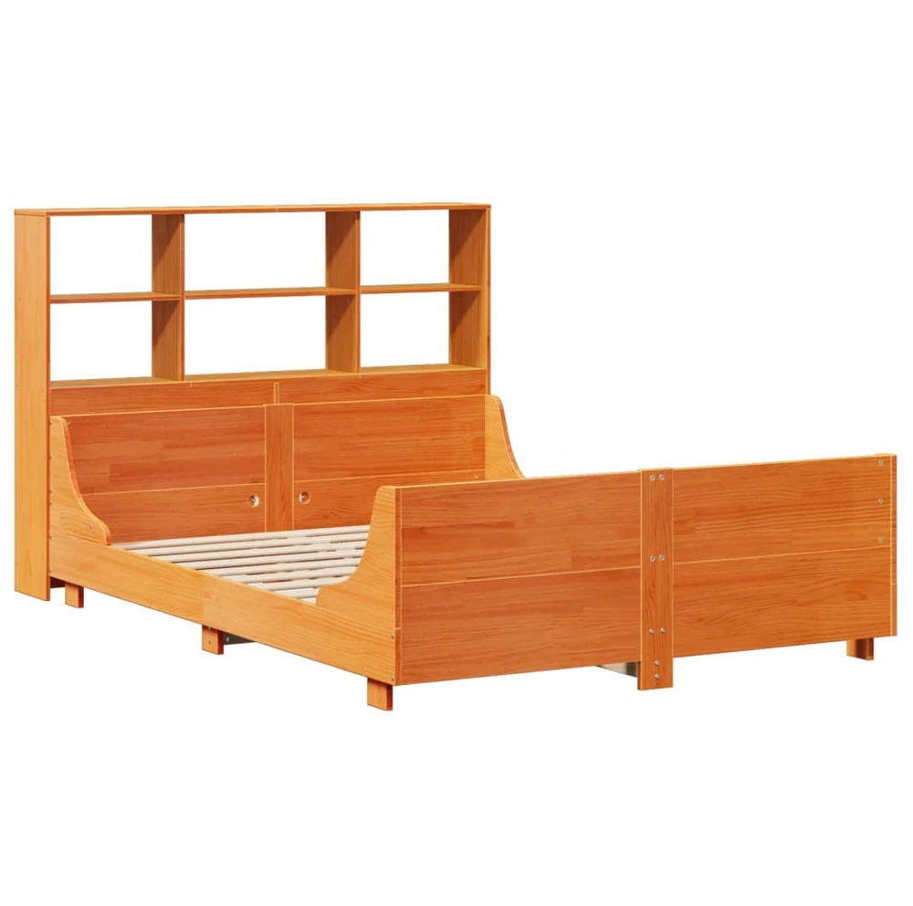 Lova su knygų spinta be čiužinio, ruda, 140x190cm, pušis