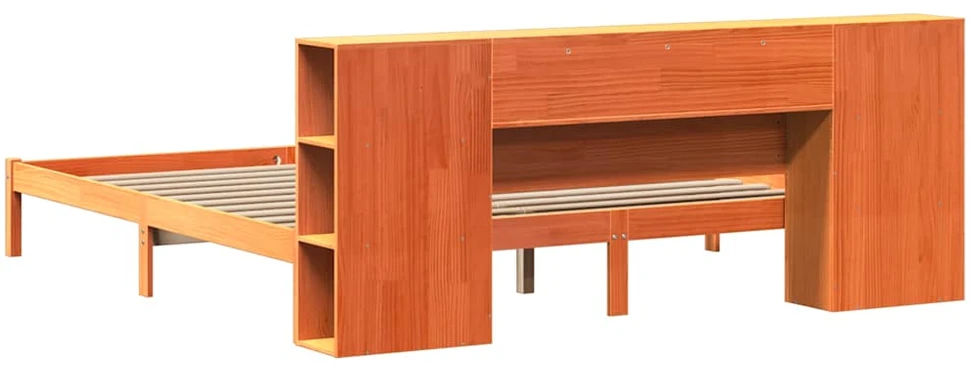 Lova su knygų spinta be čiužinio, ruda, 200x200cm, pušis