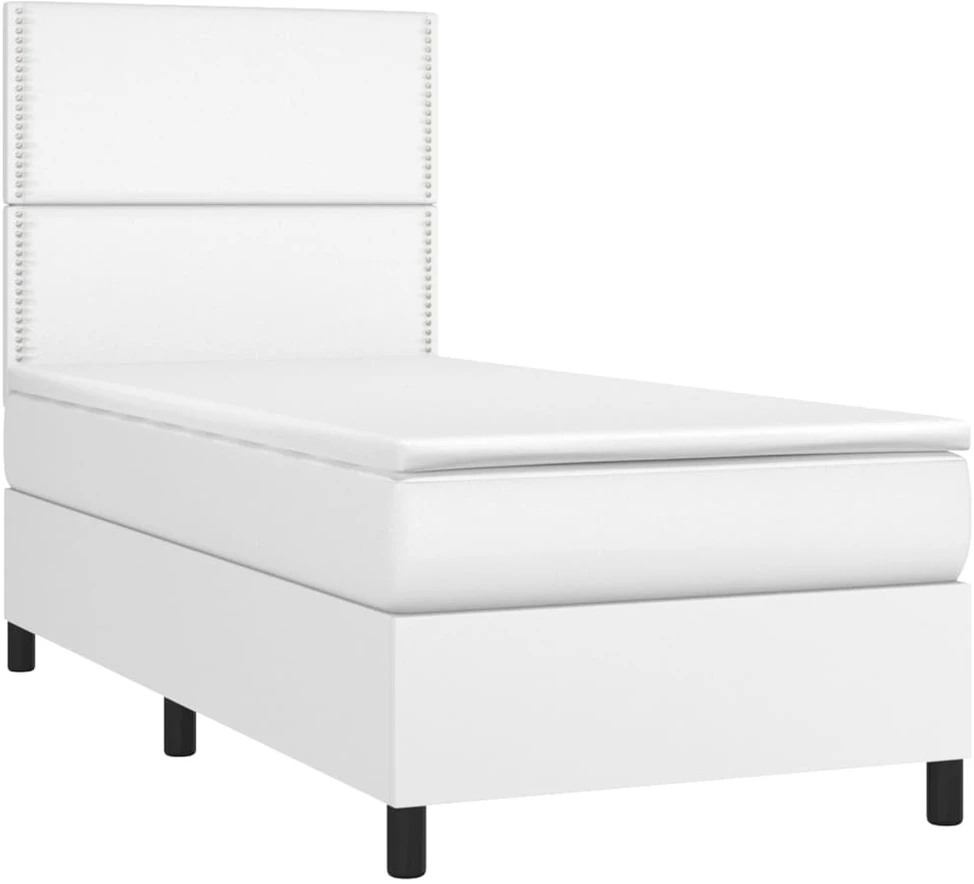 Lova su spyruoklėmis/čiužiniu/LED, balta 100x200cm dirbtinė oda