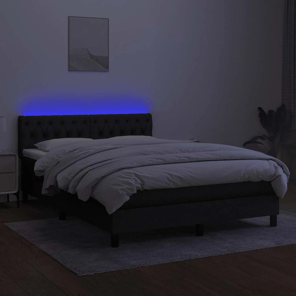 Lova su spyruoklėmis/čiužiniu/LED, juoda, 140x200 cm, audinys