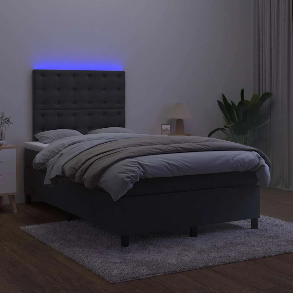 Lova su spyruoklėmis/čiužiniu/LED, juoda, 120x190cm, aksomas