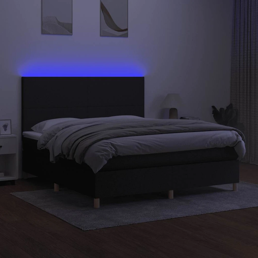 Lova su spyruoklėmis/čiužiniu/LED, juoda, 180x200 cm, audinys