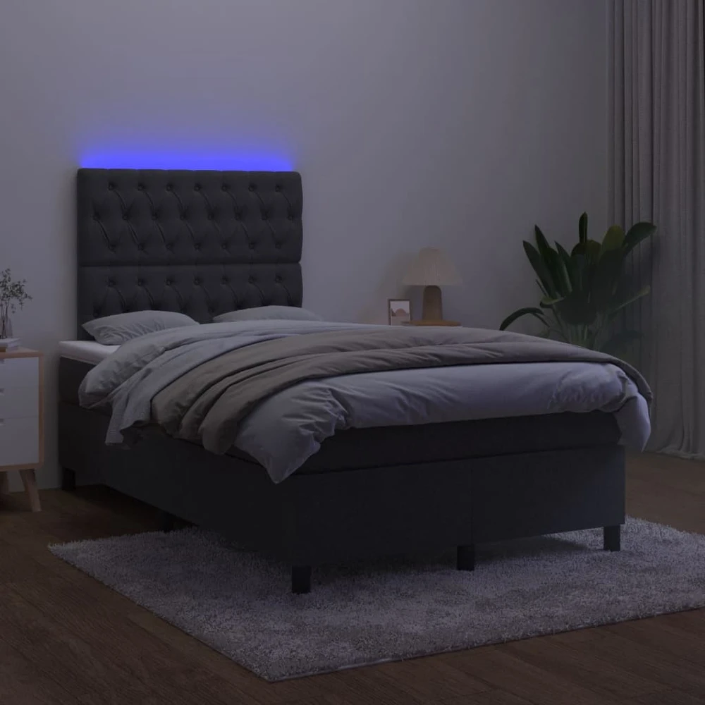 Lova su spyruoklėmis/čiužiniu/LED, juoda, 120x190cm, aksomas