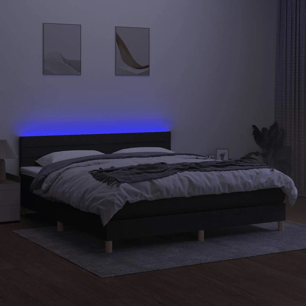Lova su spyruoklėmis/čiužiniu/LED, juoda, 180x200 cm, audinys