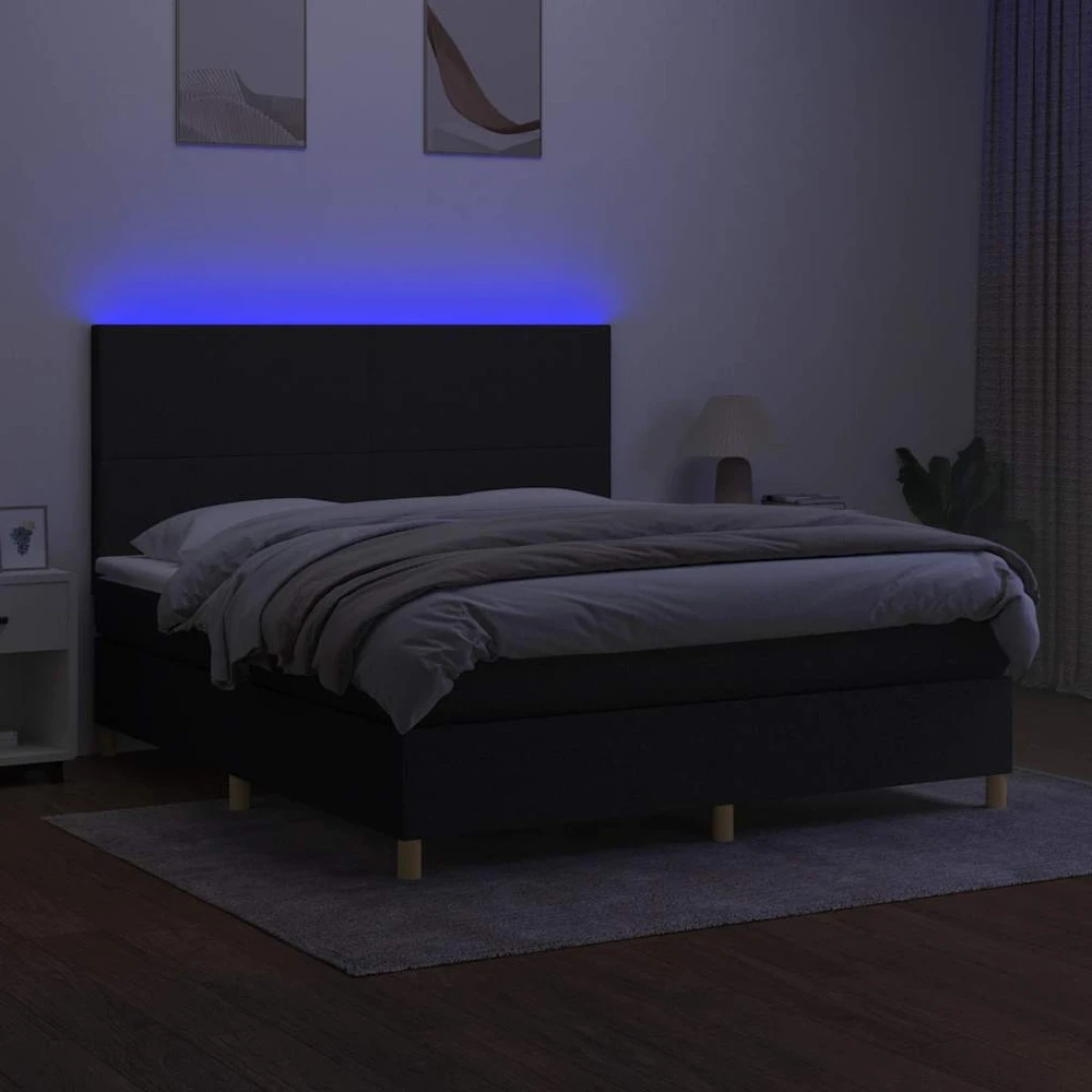 Lova su spyruoklėmis/čiužiniu/LED, juoda, 160x200 cm, audinys