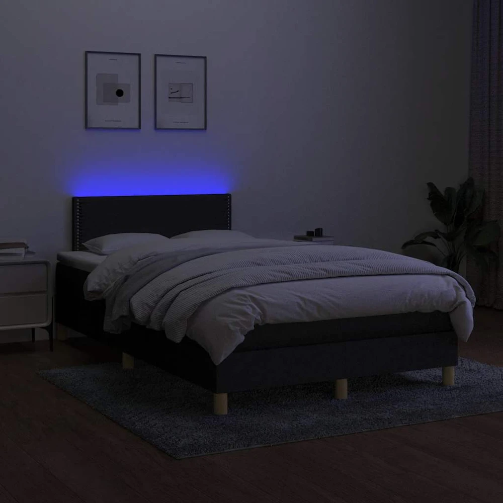 Lova su spyruoklėmis/čiužiniu/LED, juoda, 120x200cm, audinys