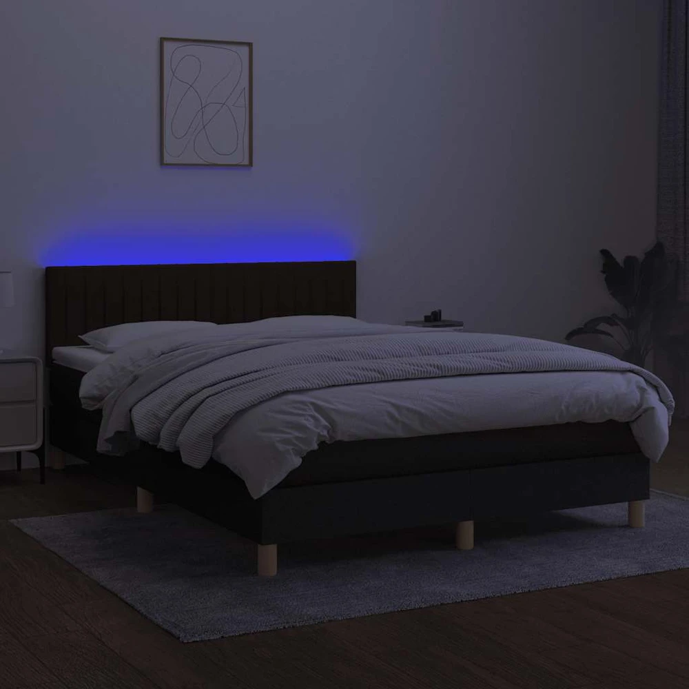 Lova su spyruoklėmis/čiužiniu/LED, juoda, 140x200 cm, audinys