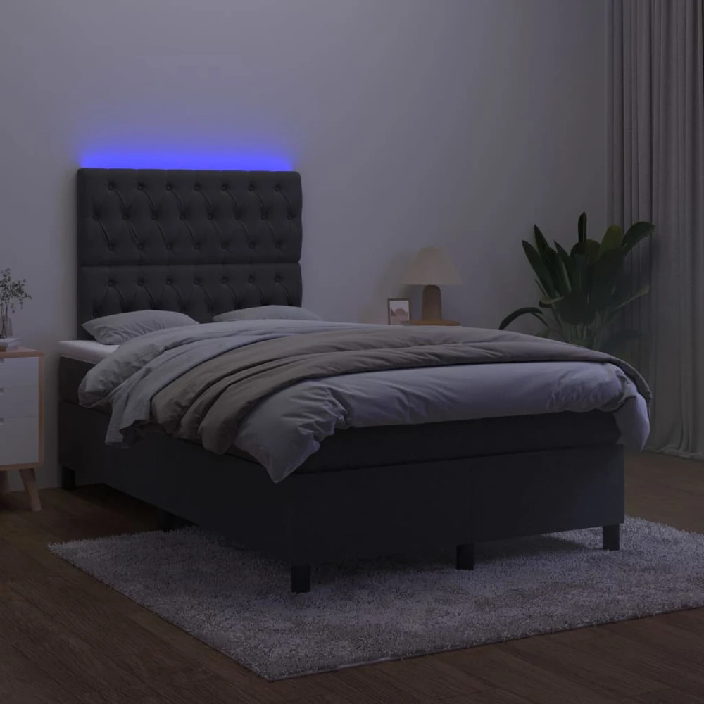 Lova su spyruoklėmis/čiužiniu/LED, juoda, 120x200cm, aksomas