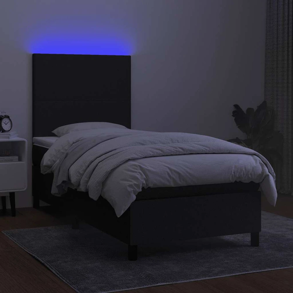 Lova su spyruoklėmis/čiužiniu/LED, juoda, 80x200cm, audinys