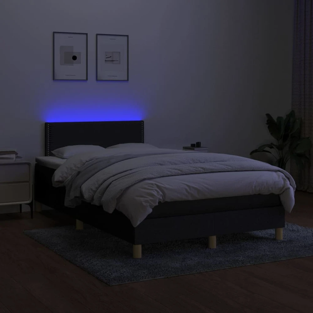 Lova su spyruoklėmis/čiužiniu/LED, juoda, 120x190cm, audinys