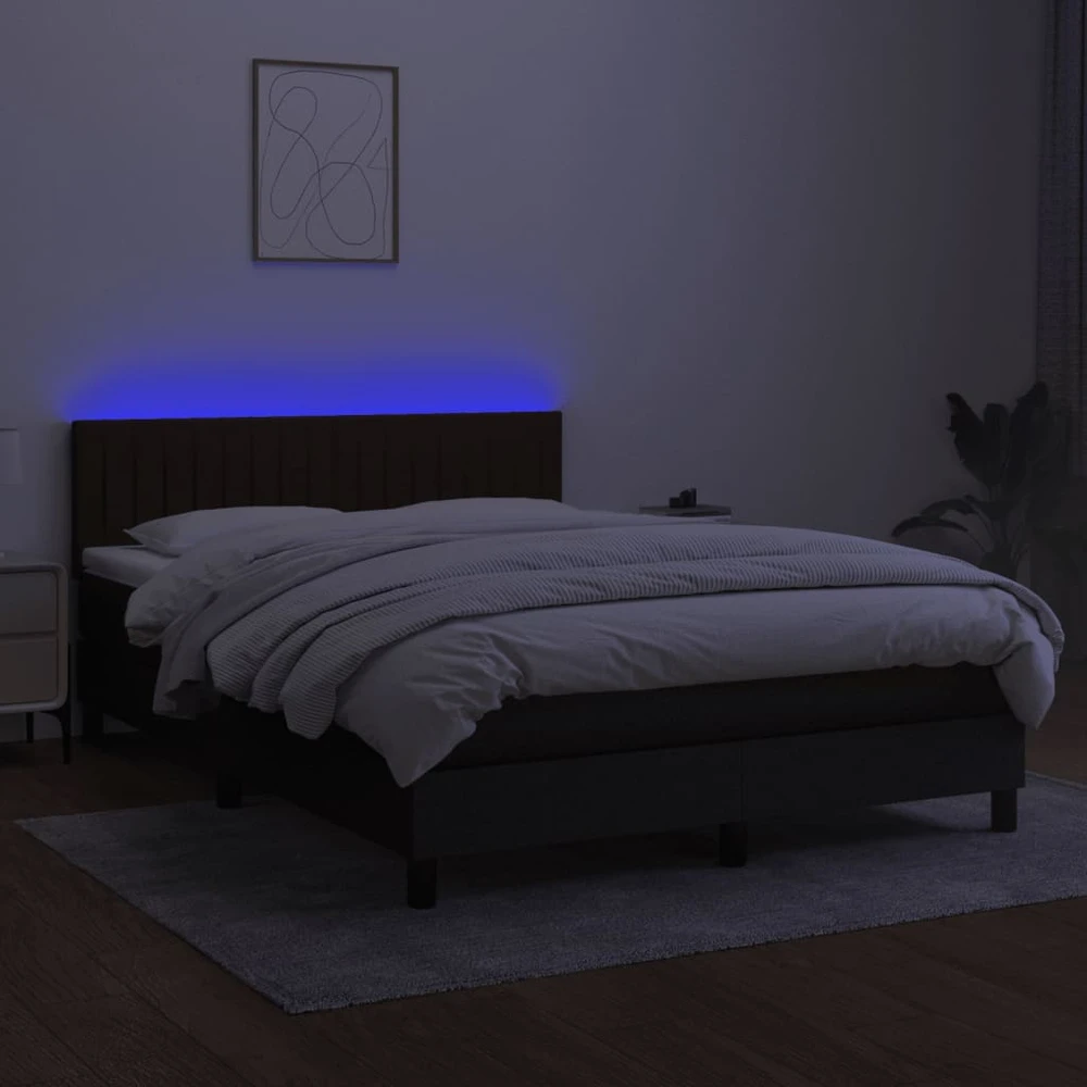 Lova su spyruoklėmis/čiužiniu/LED, juoda, 140x200 cm, audinys