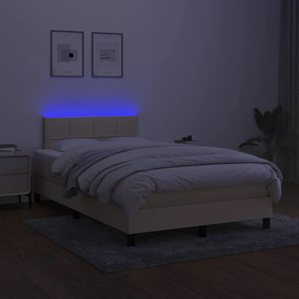 Lova su spyruoklėmis/čiužiniu/LED, kreminė, 120x190cm, audinys
