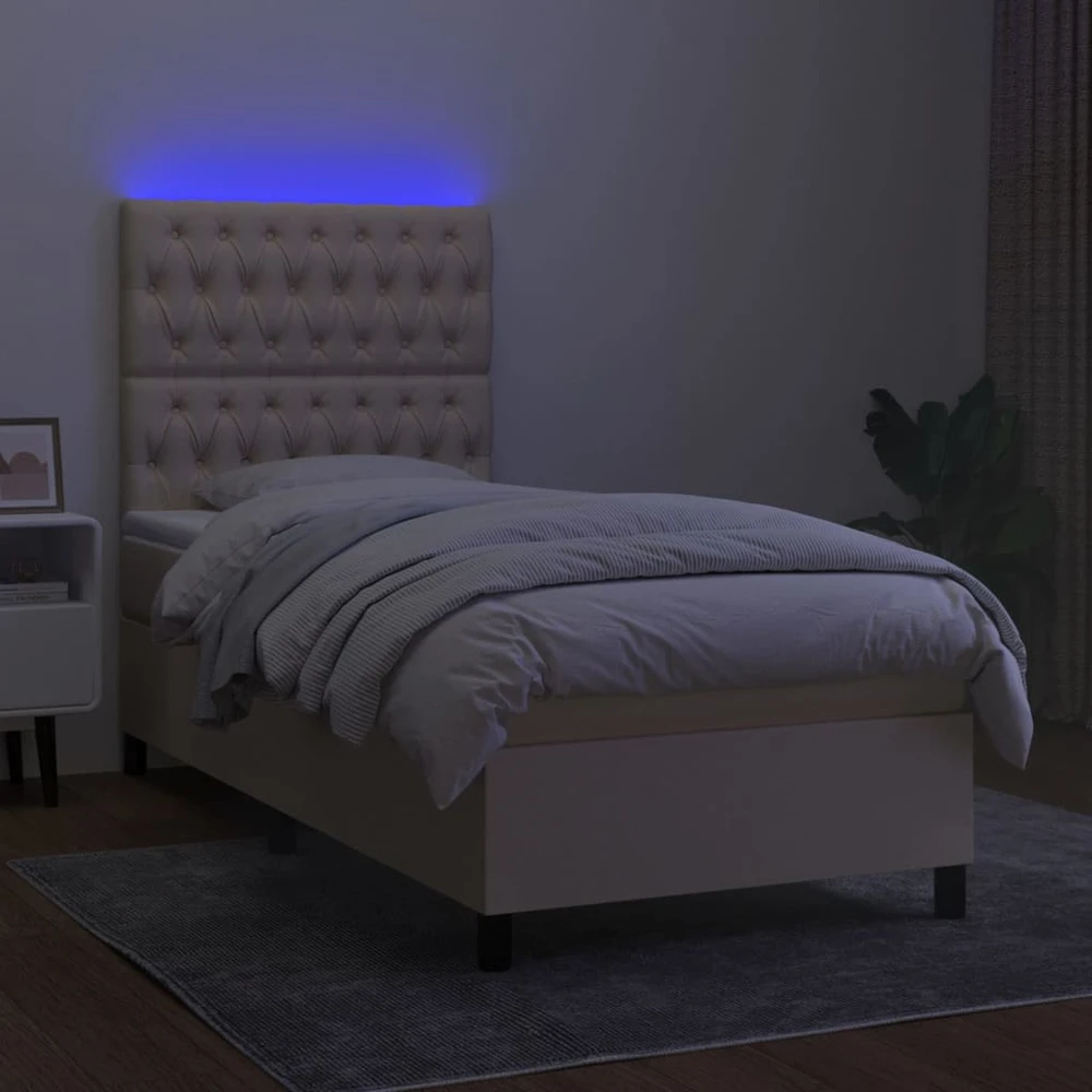 Lova su spyruoklėmis/čiužiniu/LED, kreminė, 80x200cm, audinys
