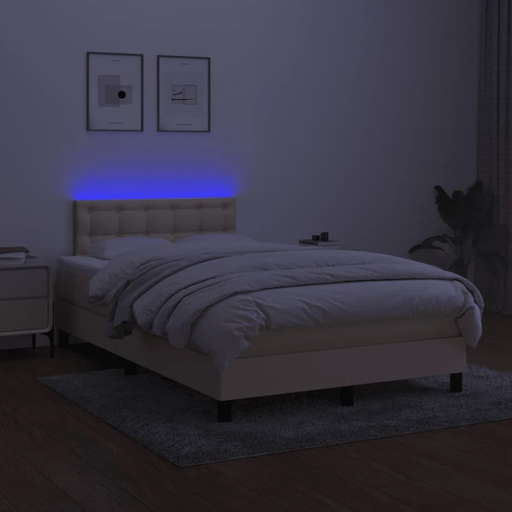 Lova su spyruoklėmis/čiužiniu/LED, kreminė, 120x200cm, audinys