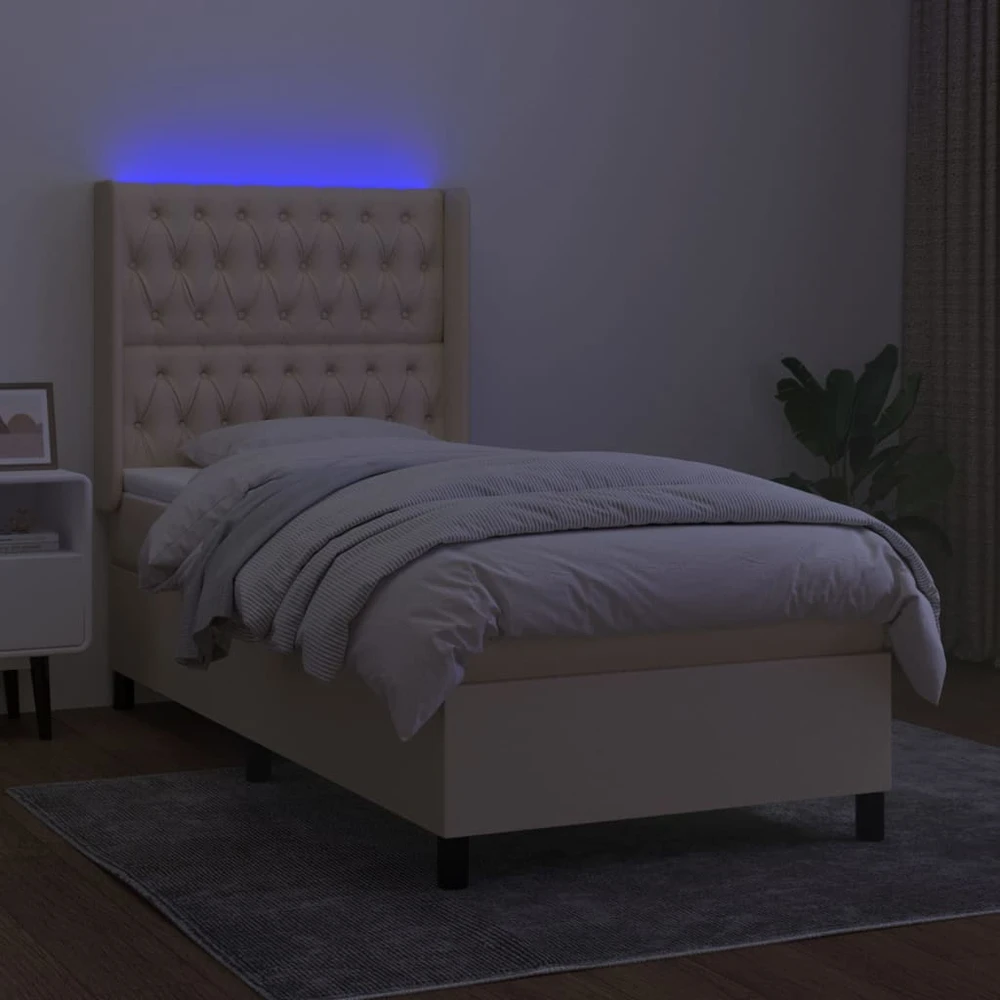 Lova su spyruoklėmis/čiužiniu/LED, kreminė, 80x200cm, audinys