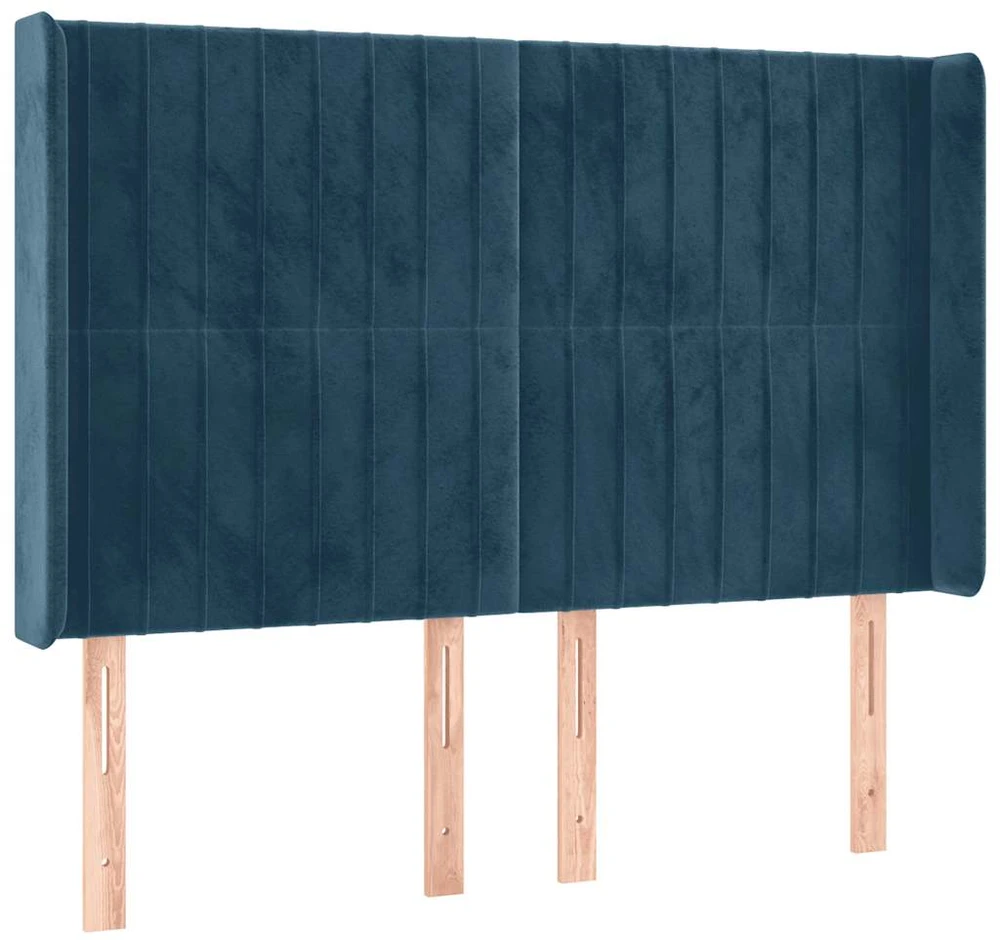 Lova su spyruoklėmis/čiužiniu/LED, mėlyna, 140x200cm, aksomas