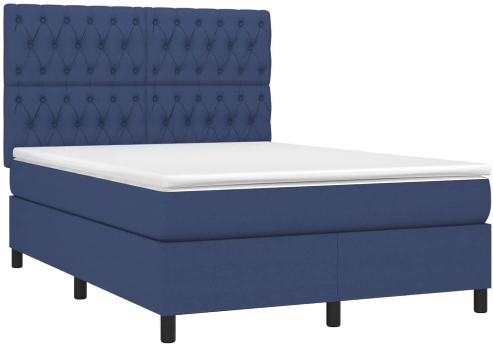 Lova su spyruoklėmis/čiužiniu/LED, mėlyna, 140x190 cm, audinys