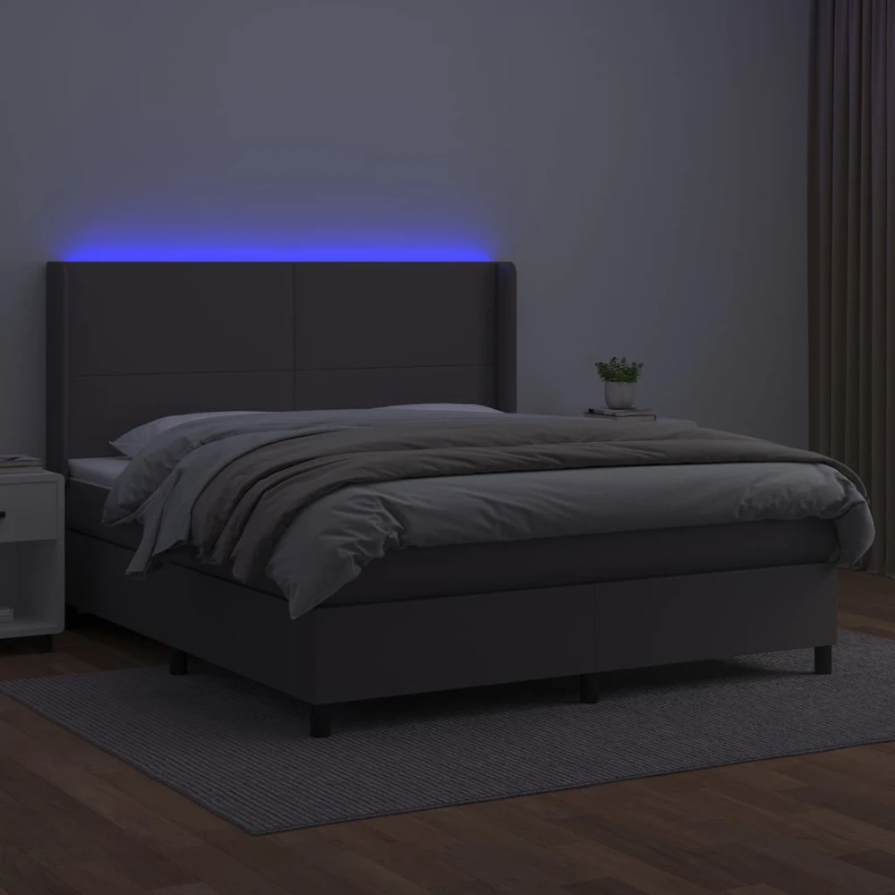Lova su spyruoklėmis/čiužiniu/LED, pilka 160x200cm dirbtinė oda
