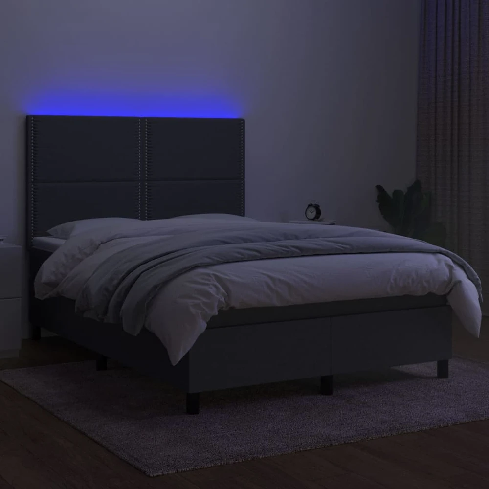 Lova su spyruoklėmis/čiužiniu/LED, pilka, 140x190 cm, audinys