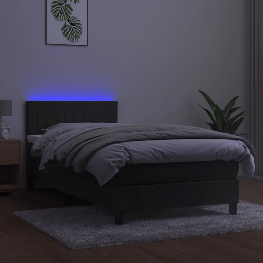 Lova su spyruoklėmis/čiužiniu/LED, pilka, 80x200cm, aksomas