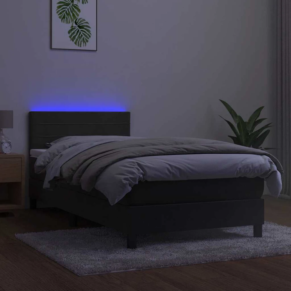 Lova su spyruoklėmis/čiužiniu/LED, pilka, 80x200cm, aksomas
