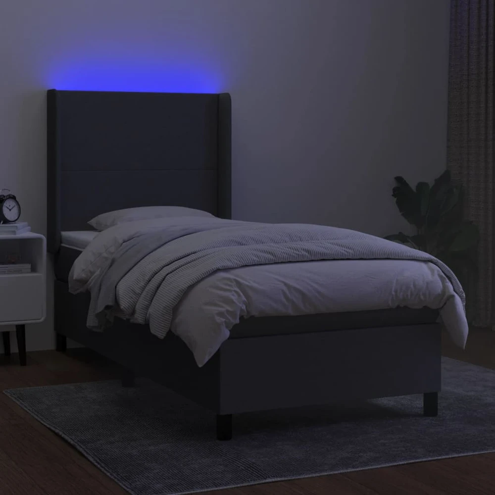 Lova su spyruoklėmis/čiužiniu/LED, pilka, 90x200 cm, audinys