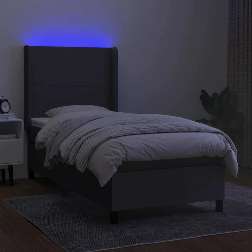 Lova su spyruoklėmis/čiužiniu/LED, pilka, 80x200cm, audinys
