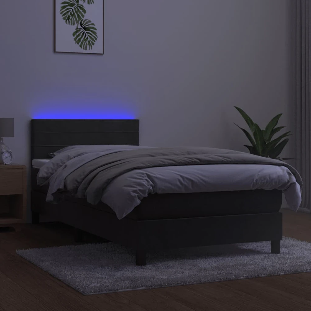 Lova su spyruoklėmis/čiužiniu/LED, pilka, 100x200cm, aksomas
