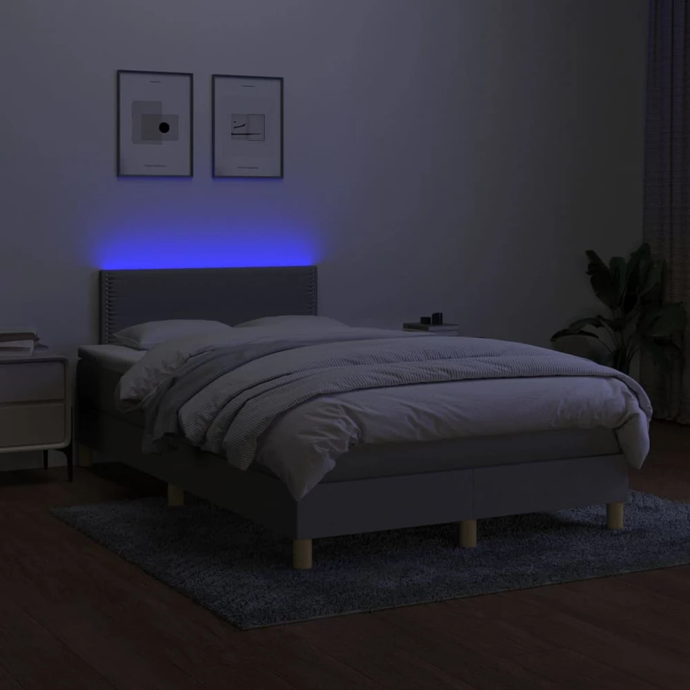 Lova su spyruoklėmis/čiužiniu/LED, pilka, 120x200cm, audinys