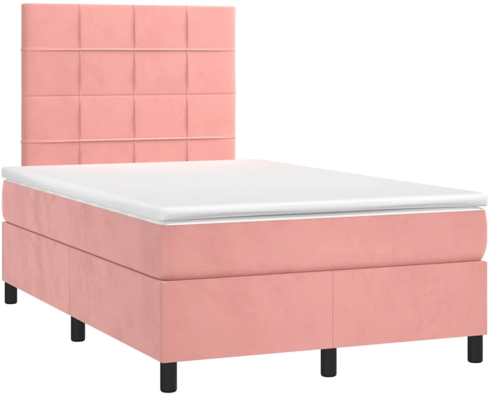 Lova su spyruoklėmis/čiužiniu/LED, rožinė, 120x200cm, aksomas