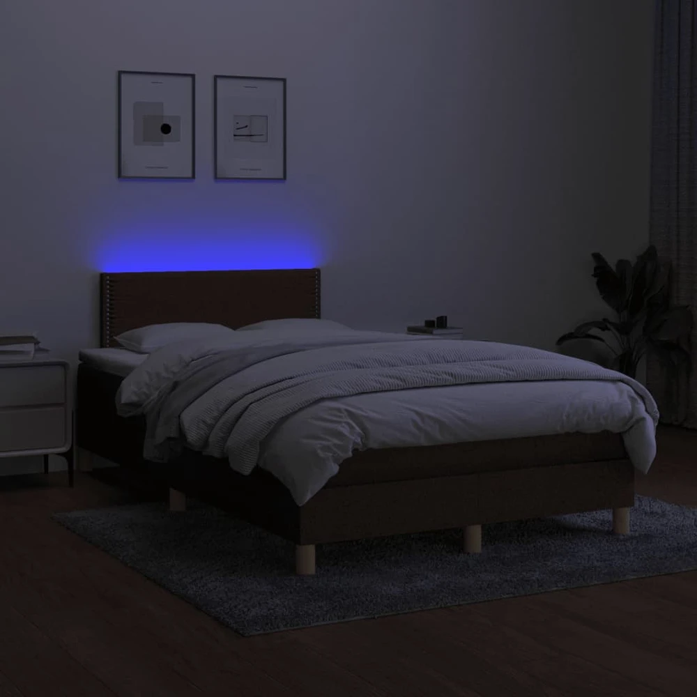 Lova su spyruoklėmis/čiužiniu/LED, ruda, 120x190cm, audinys