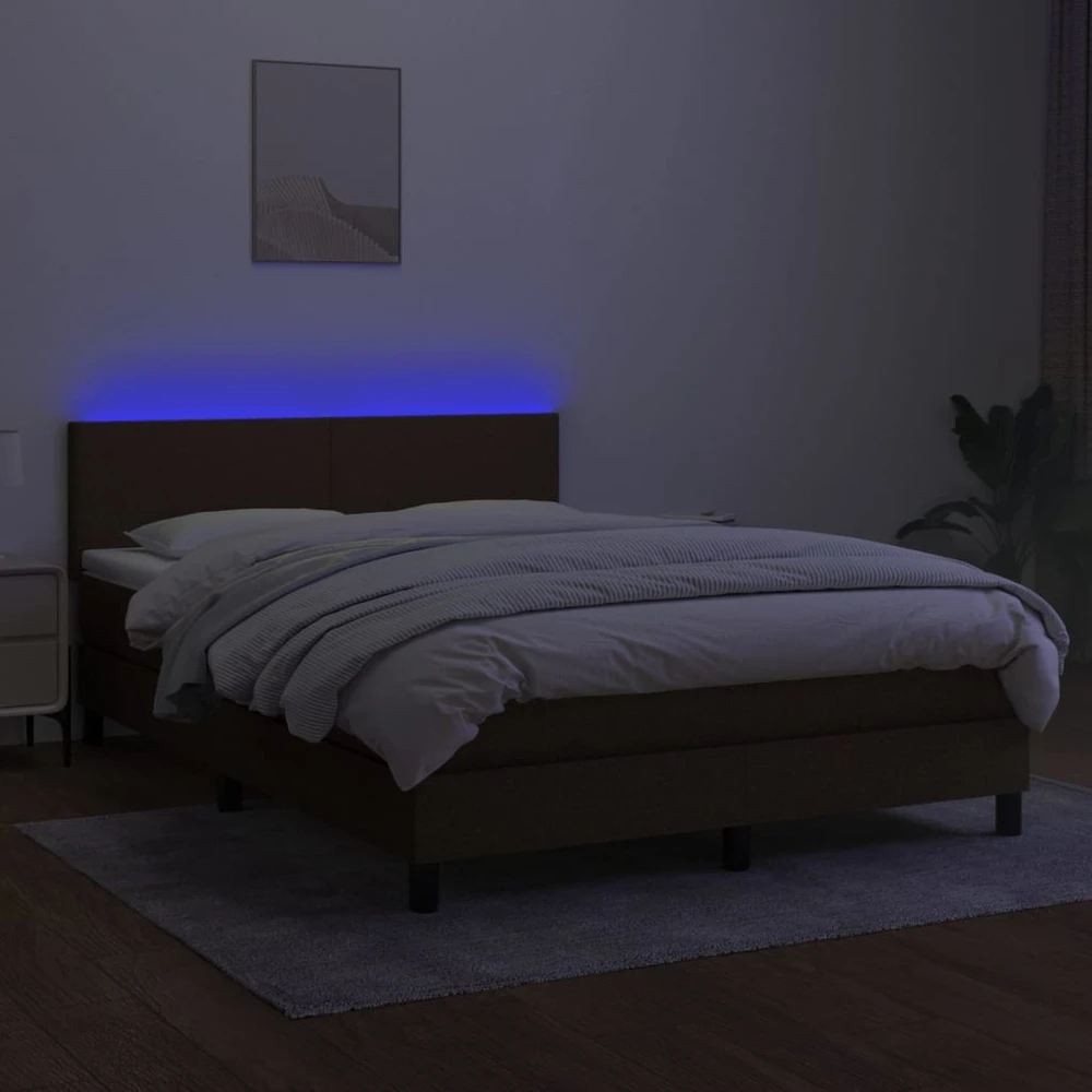 Lova su spyruoklėmis/čiužiniu/LED, ruda, 140x190 cm, audinys