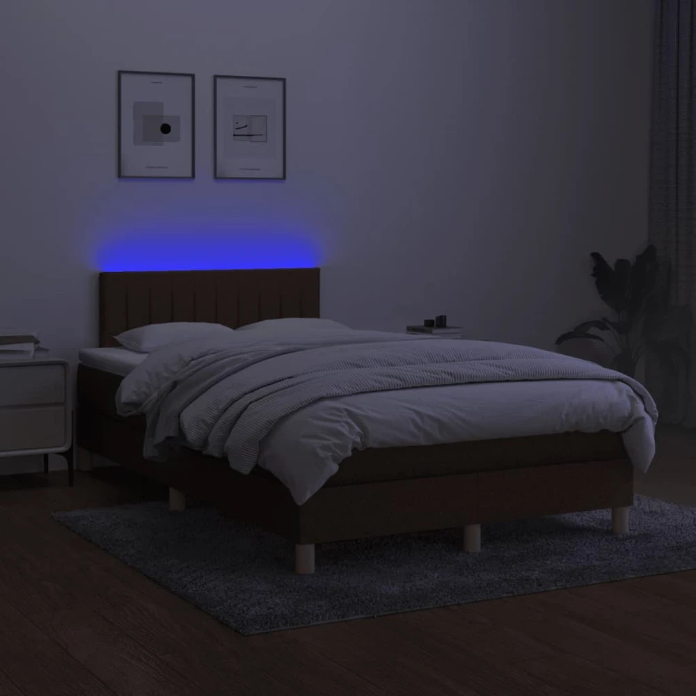 Lova su spyruoklėmis/čiužiniu/LED, ruda, 120x190cm, audinys