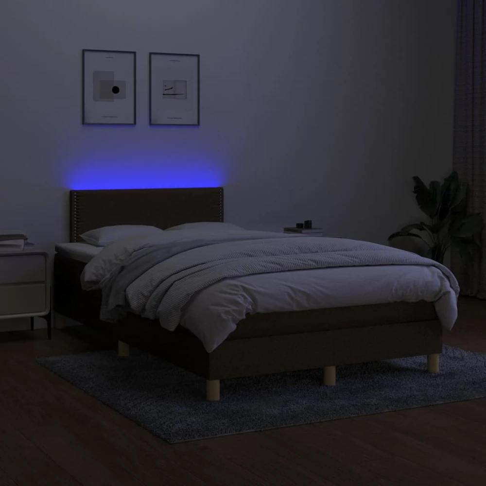 Lova su spyruoklėmis/čiužiniu/LED, ruda, 120x200cm, audinys