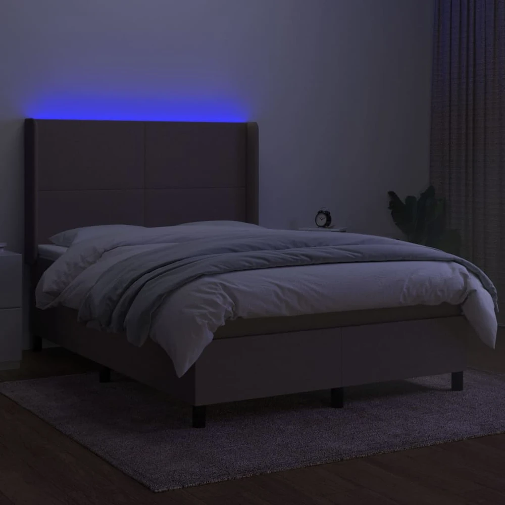 Lova su spyruoklėmis/čiužiniu/LED, taupe, 140x200 cm, audinys