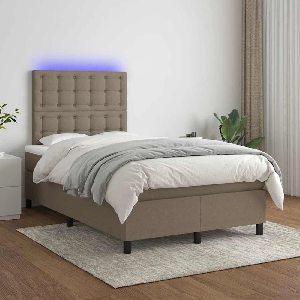 Lova su spyruoklėmis/čiužiniu/LED, taupe, 120x190cm, audinys