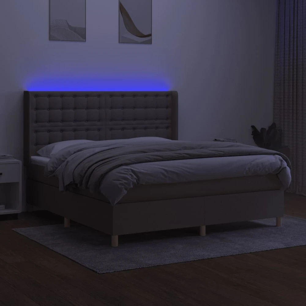 Lova su spyruoklėmis/čiužiniu/LED, taupe, 180x200 cm, audinys