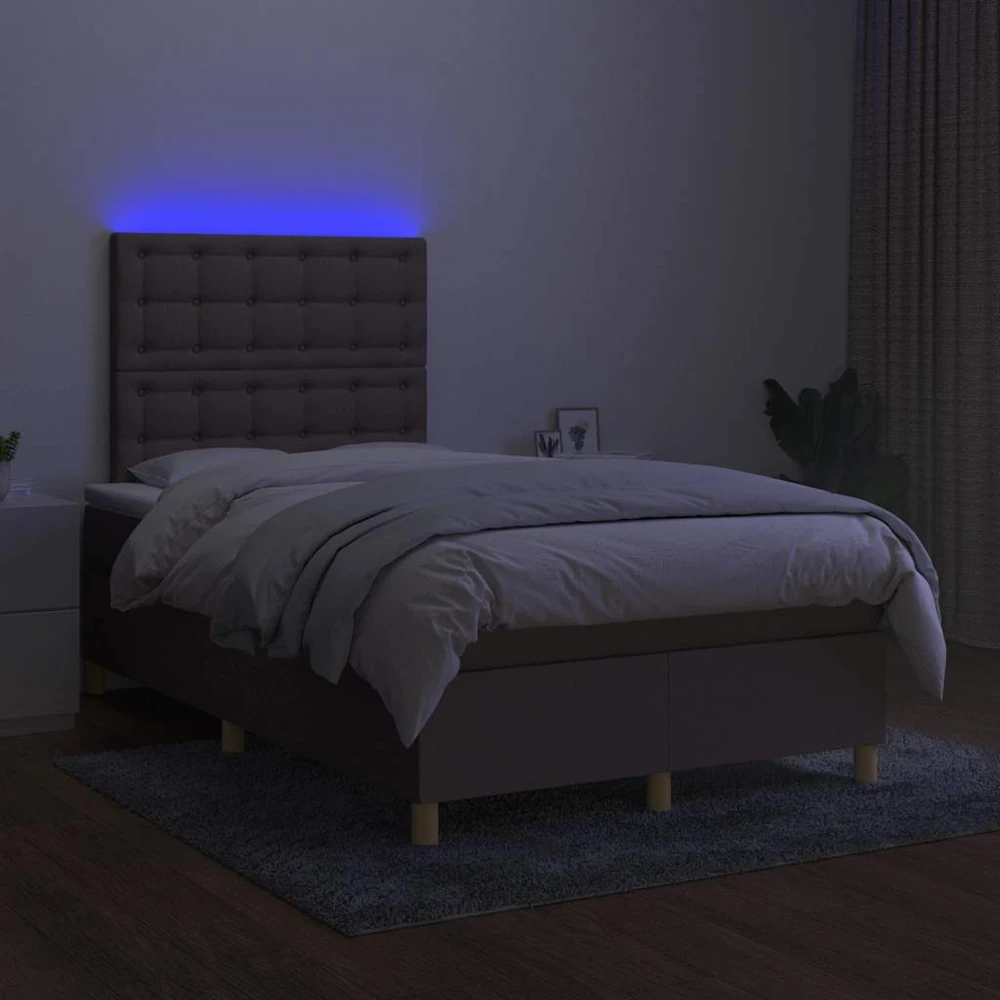 Lova su spyruoklėmis/čiužiniu/LED, taupe, 120x190cm, audinys
