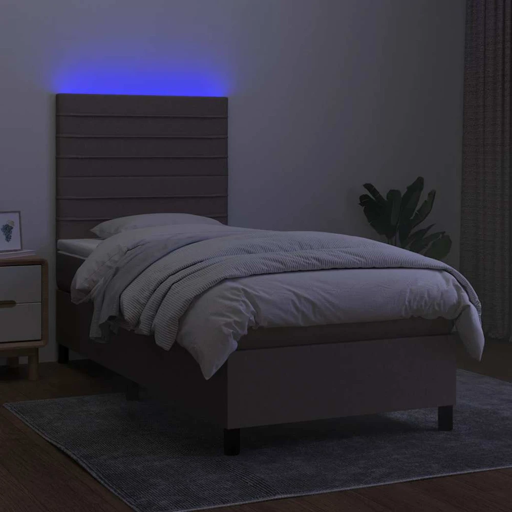 Lova su spyruoklėmis/čiužiniu/LED, taupe, 90x190 cm, audinys