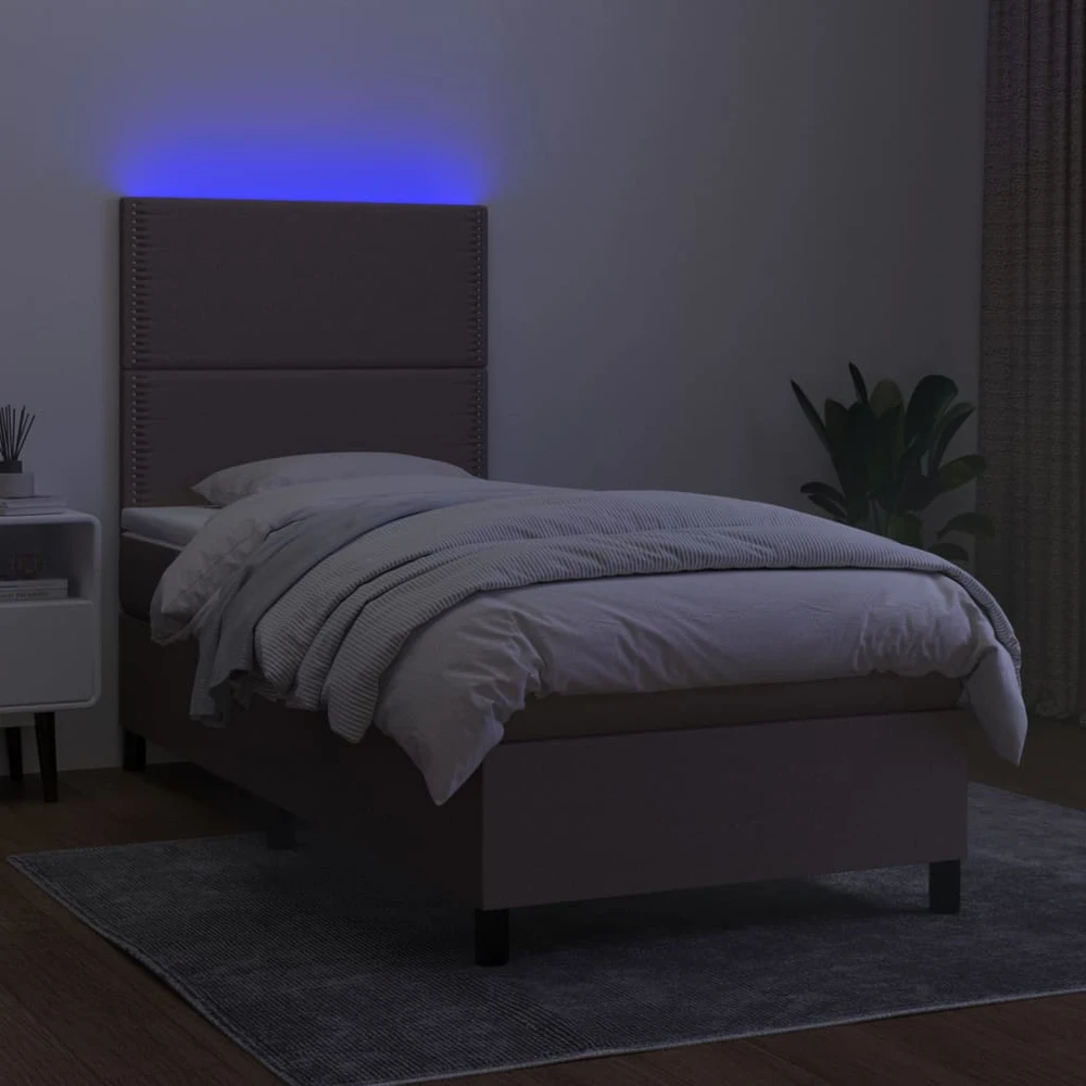 Lova su spyruoklėmis/čiužiniu/LED, taupe, 100x200 cm, audinys