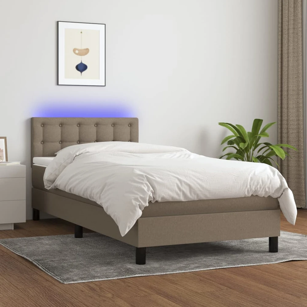 Lova su spyruoklėmis/čiužiniu/LED, taupe, 90x200 cm, audinys