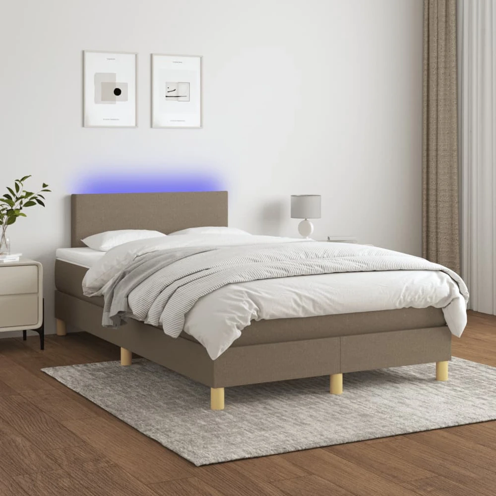 Lova su spyruoklėmis/čiužiniu/LED, taupe, 120x190cm, audinys