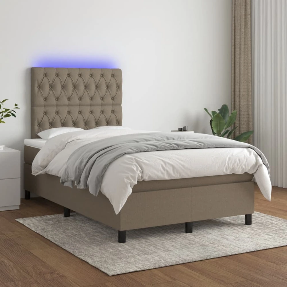 Lova su spyruoklėmis/čiužiniu/LED, taupe, 120x190cm, audinys