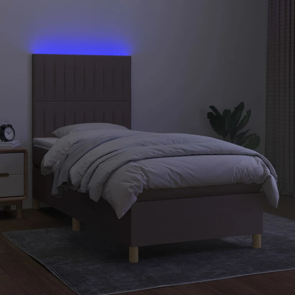 Lova su spyruoklėmis/čiužiniu/LED, taupe, 80x200cm, audinys