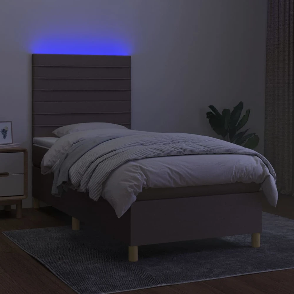 Lova su spyruoklėmis/čiužiniu/LED, taupe, 90x200 cm, audinys