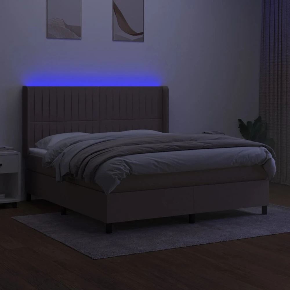 Lova su spyruoklėmis/čiužiniu/LED, taupe, 180x200 cm, audinys