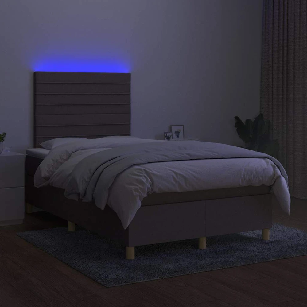 Lova su spyruoklėmis/čiužiniu/LED, taupe, 120x190cm, audinys