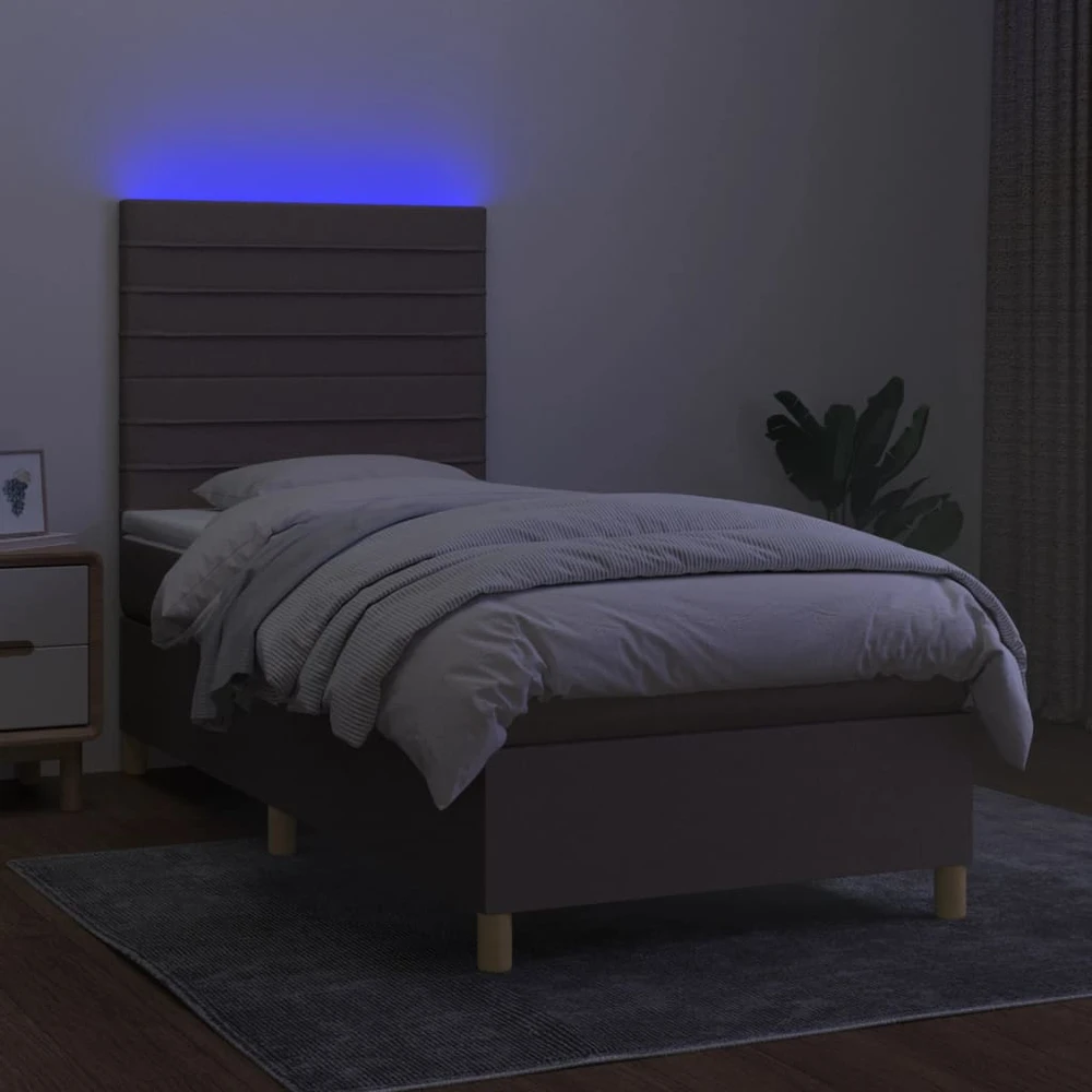 Lova su spyruoklėmis/čiužiniu/LED, taupe, 90x190 cm, audinys